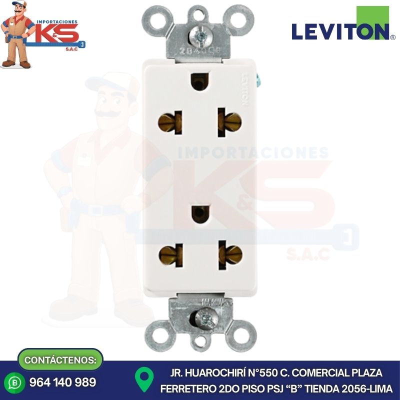 LEVITON 5825-W TOMA DOBLE EMPOTRABLE DECORA UNIVERSAL 2X15A L/T 250V BLANCO - Imagen 1