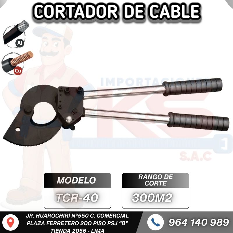 CORTADOR TCR-40 CORTADOR MANUAL DE CABLE COBRE Y ALUMINIO 300MM2 CON RACHET - Imagen 1