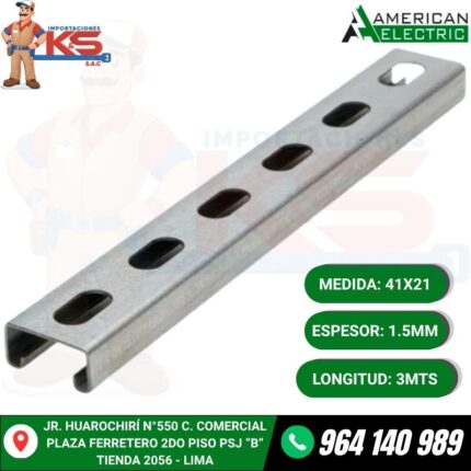 RIEL UNISTRUT RANURADO 41X21MM ESPESOR 1.5MM X 3MTS
