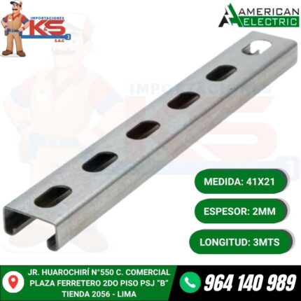 RIEL UNISTRUT RANURADO 41X21MM ESPESOR 2MM X 3MTS