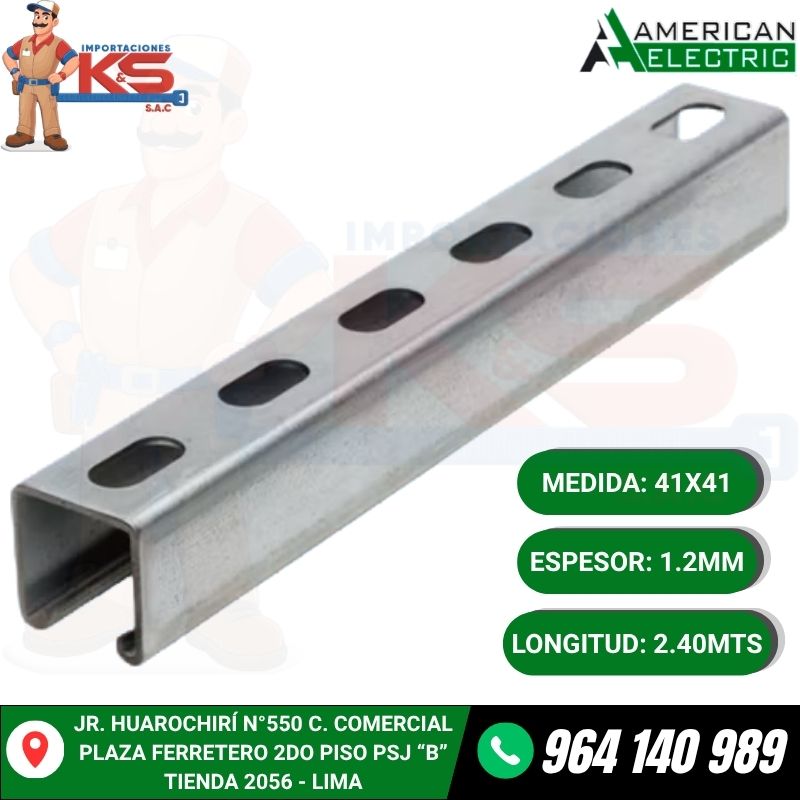 RIEL UNISTRUT RANURADO 41X41MM ESPESOR 1.2MM X 2.40MTS RIEL UNISTRUT RANURADO 41X41MM ESPESOR 1.2MM X 2.40MTS