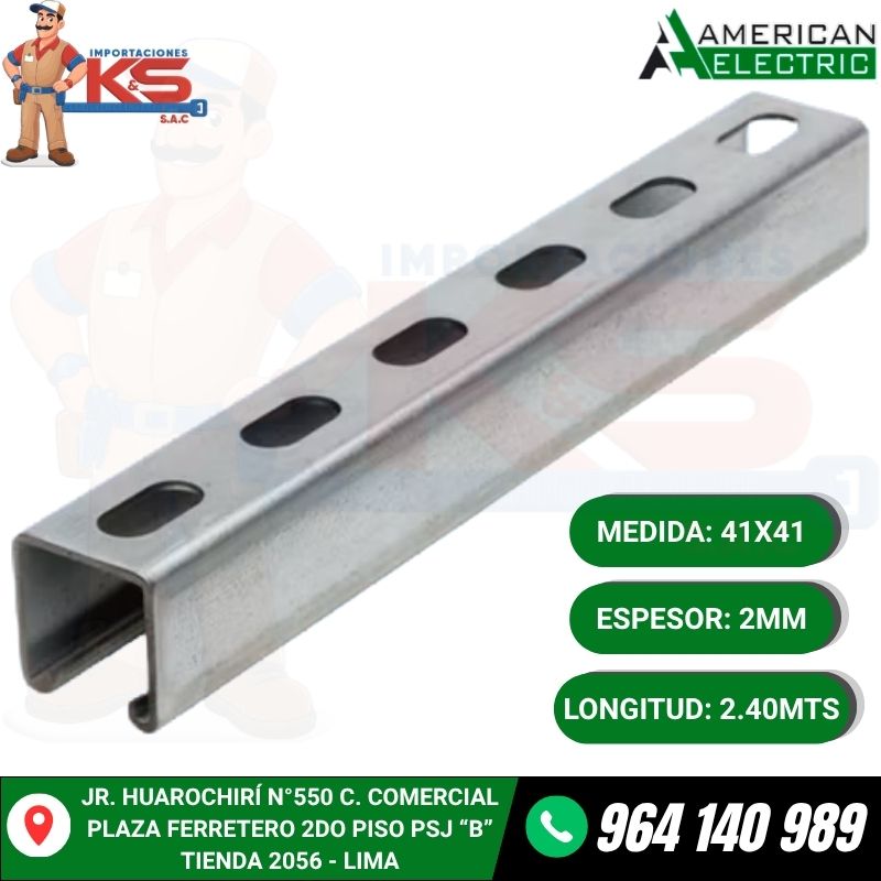 RIEL UNISTRUT RANURADO 41X41MM ESPESOR 2MM X 2.40MTS RIEL UNISTRUT RANURADO 41X41MM ESPESOR 2MM X 2.40MTS