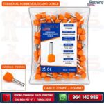 TERMINAL TUBULAR DOBLE COLOR NARANJA TE0508 PARA CABLE 22AWG (0.5MM2) Bolsa x 100UND
